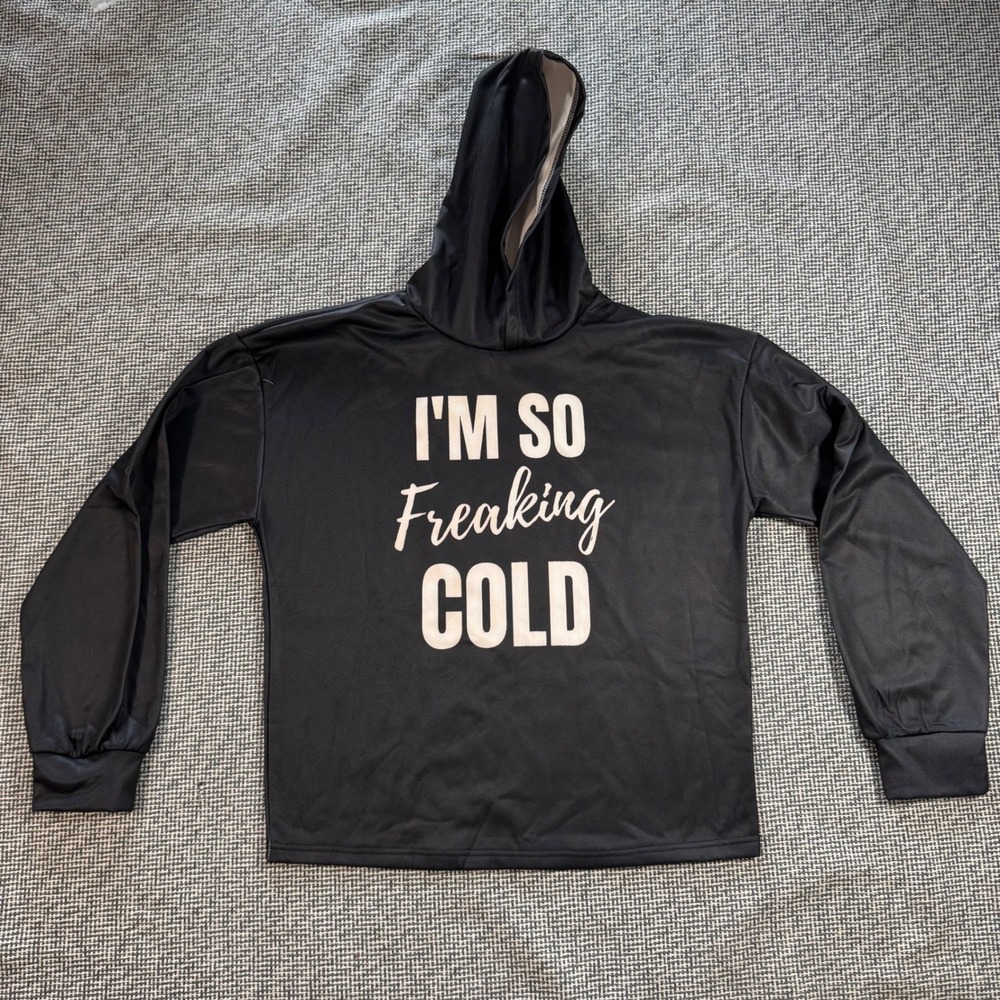I'M SO Freaking COLD Graphic Hoodie Black Women Relaxed Fit Pullover Large